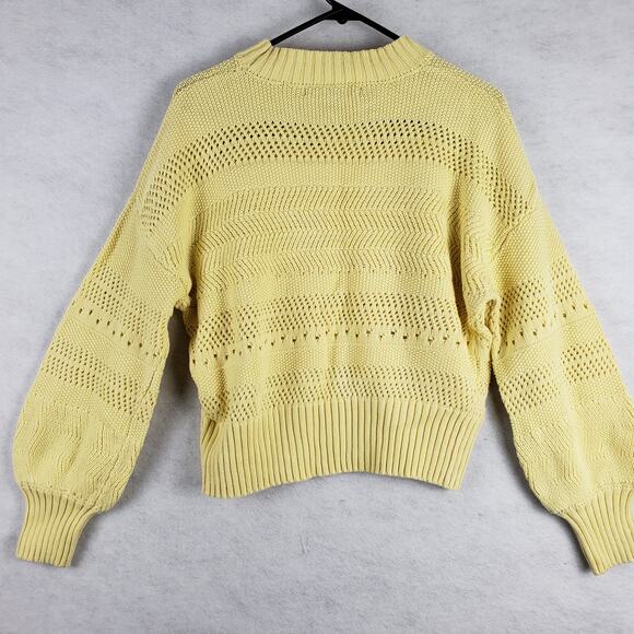 Andrew Marc Women's M Balloon Sleeve Loose Knit Sweater Yellow Coastal Grandma - Picture 9 of 9